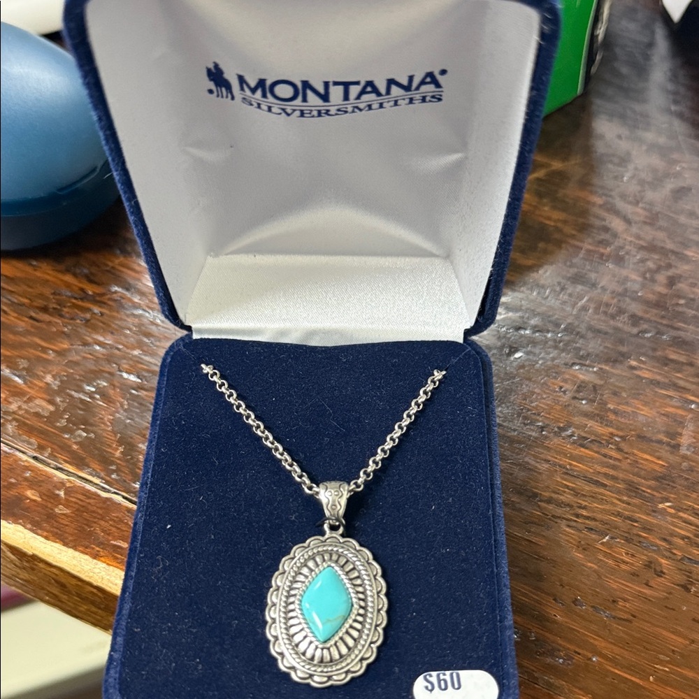 Montana Silversmiths Silver Necklace with Turquoise Marquise Pendant